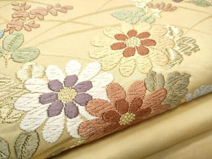 平和屋着物●九寸名古屋帯　唐織　草花文　金糸　正絹　逸品　CABD0582hy