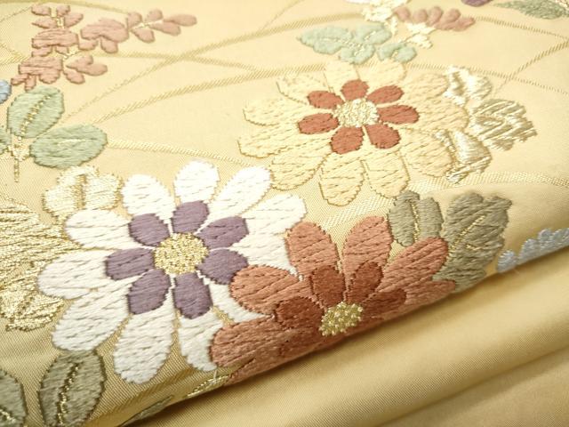 平和屋着物●九寸名古屋帯　唐織　草花文　金糸　正絹　逸品　CABD0582hy