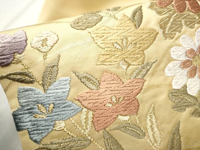 平和屋着物●九寸名古屋帯　唐織　草花文　金糸　正絹　逸品　CABD0582hy