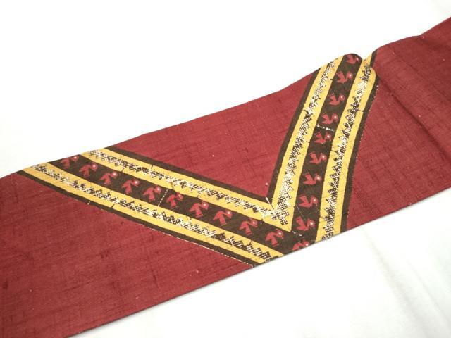 平和屋着物●九寸名古屋帯　生紬　型染め　飛鳥文　正絹　逸品　CABD0584hy