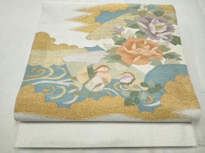 平和屋着物●爪掻き本綴れ　八寸名古屋帯　鴛鴦流水花文　金銀糸　正絹　逸品　CABD0585hy