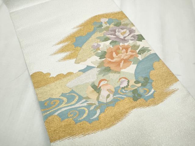 平和屋着物●爪掻き本綴れ　八寸名古屋帯　鴛鴦流水花文　金銀糸　正絹　逸品　CABD0585hy