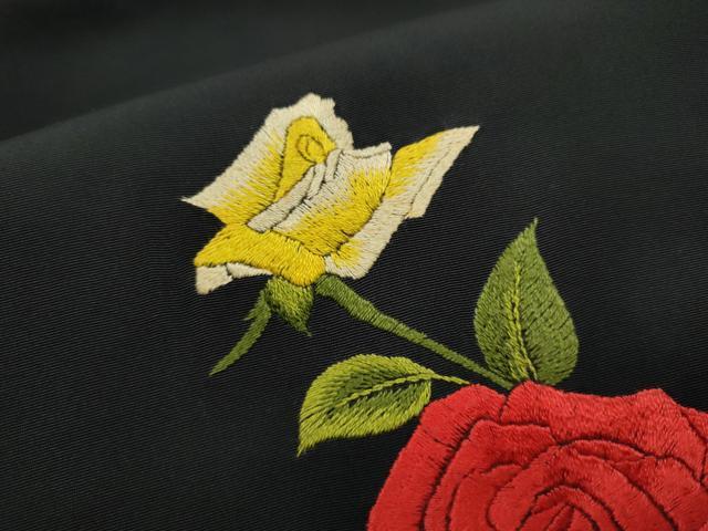 平和屋着物●九寸名古屋帯　総刺繍　薔薇　黒地　正絹　逸品　CABD0588hy