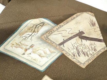平和屋着物●九寸名古屋帯　色紙重ね花鳥文　正絹　逸品　CABD0589hy