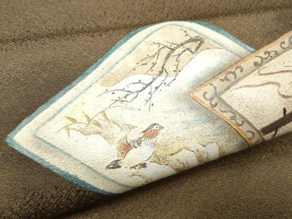 平和屋着物●九寸名古屋帯　色紙重ね花鳥文　正絹　逸品　CABD0589hy