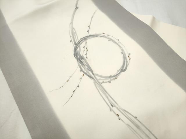 平和屋着物●塩瀬　九寸名古屋帯　手描き　枝葉丸文　正絹　逸品　CABD0592hy
