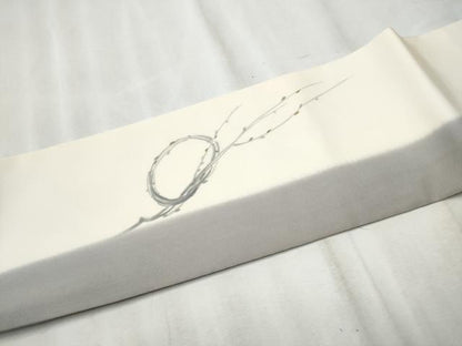 平和屋着物●塩瀬　九寸名古屋帯　手描き　枝葉丸文　正絹　逸品　CABD0592hy