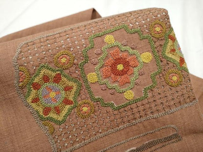 平和屋着物●中国三大刺繍 スワトウ相良刺繍 総刺繍 九寸名古屋帯 紬地 吉祥花文 正絹 逸品 CABD0597hy