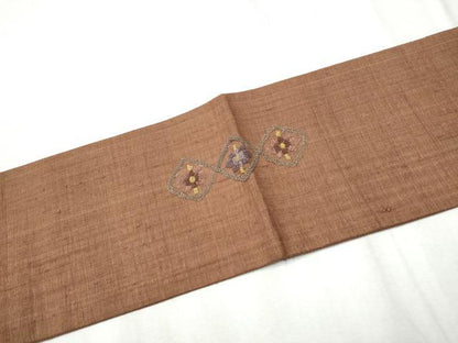 平和屋着物●中国三大刺繍 スワトウ相良刺繍 総刺繍 九寸名古屋帯 紬地 吉祥花文 正絹 逸品 CABD0597hy