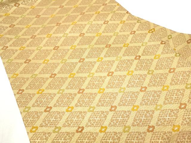 平和屋着物●九寸名古屋帯　唐織　菱天井花文　金糸　正絹　逸品　CABD0601hy