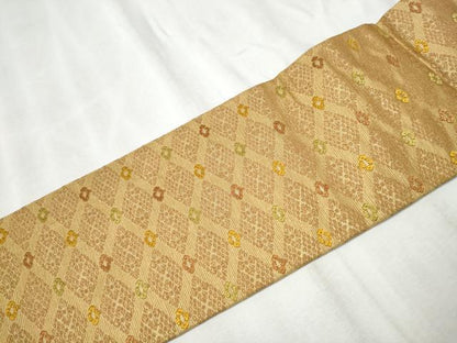 平和屋着物●九寸名古屋帯　唐織　菱天井花文　金糸　正絹　逸品　CABD0601hy