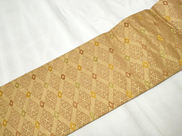 平和屋着物●九寸名古屋帯　唐織　菱天井花文　金糸　正絹　逸品　CABD0601hy