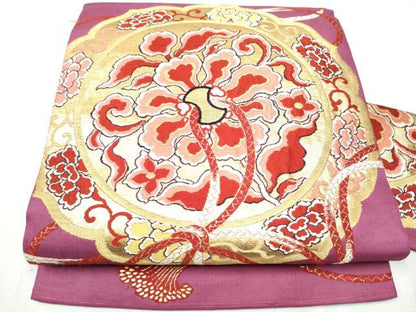 平和屋着物●アンティーク　大正ロマン　九寸名古屋帯　唐織　鏡裏花唐草文　金糸　正絹　逸品　CABD0602hy