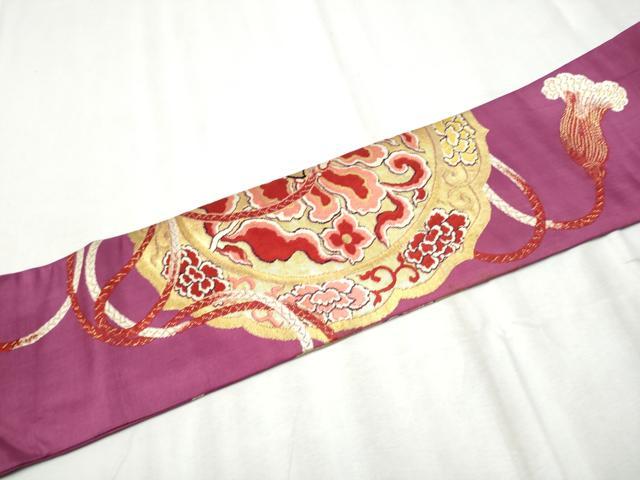 平和屋着物●アンティーク　大正ロマン　九寸名古屋帯　唐織　鏡裏花唐草文　金糸　正絹　逸品　CABD0602hy