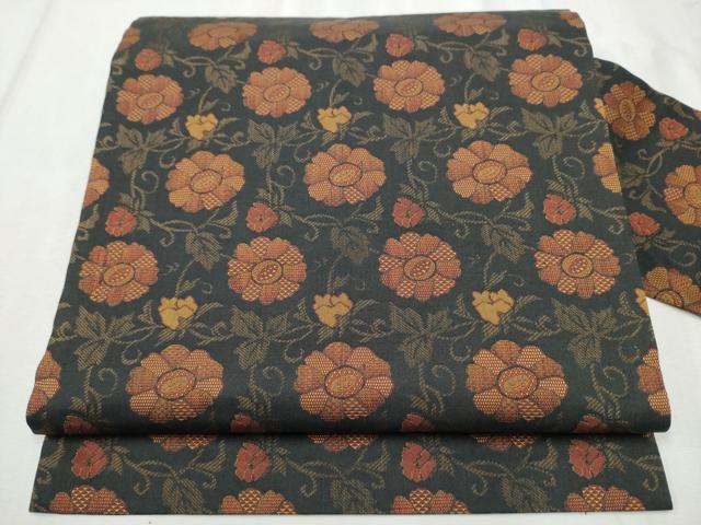 平和屋着物●全通柄　九寸名古屋帯　花唐草文　正絹　逸品　CABD0603hy