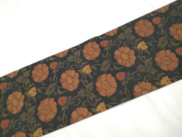 平和屋着物●全通柄　九寸名古屋帯　花唐草文　正絹　逸品　CABD0603hy