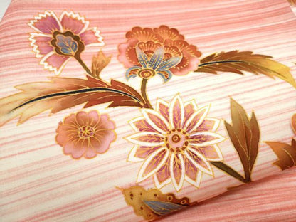 平和屋着物●塩瀬　九寸名古屋帯　更紗花文　正絹　逸品　CABD0605hy