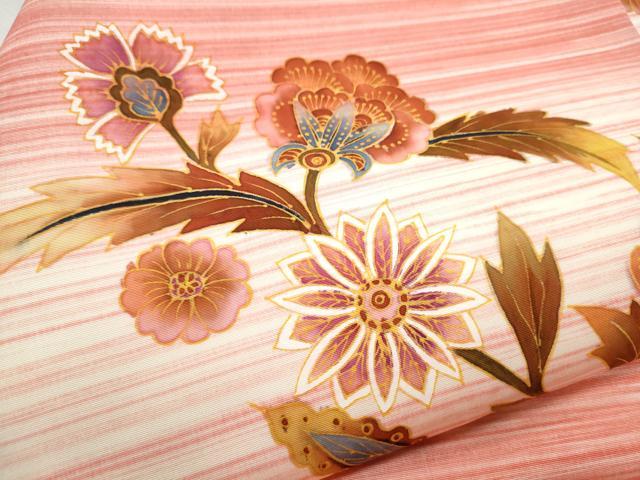 平和屋着物●塩瀬　九寸名古屋帯　更紗花文　正絹　逸品　CABD0605hy