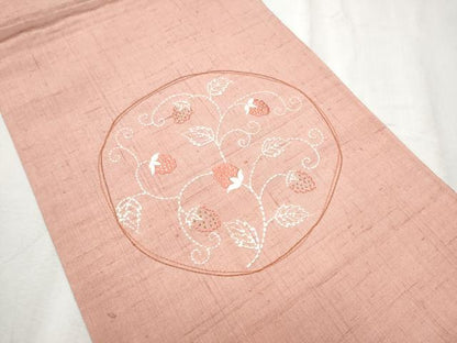 平和屋着物●中国三大刺繍刺繍　相良刺繍　九寸開き古屋帯　紬地　枝花丸文　金糸　正絹　逸品　CABD0612hy
