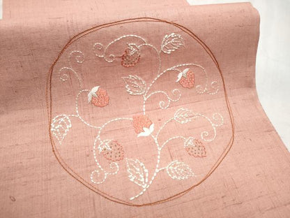 平和屋着物●中国三大刺繍刺繍　相良刺繍　九寸開き古屋帯　紬地　枝花丸文　金糸　正絹　逸品　CABD0612hy