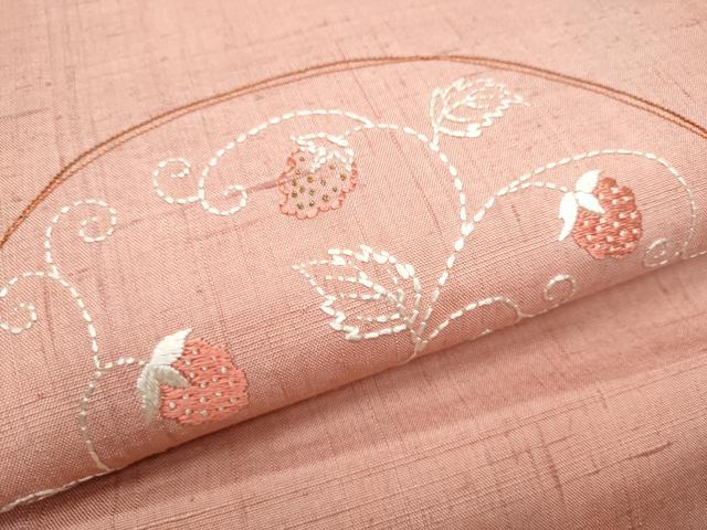平和屋着物●中国三大刺繍刺繍　相良刺繍　九寸開き古屋帯　紬地　枝花丸文　金糸　正絹　逸品　CABD0612hy