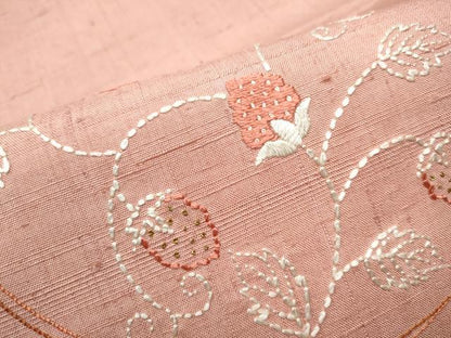 平和屋着物●中国三大刺繍刺繍　相良刺繍　九寸開き古屋帯　紬地　枝花丸文　金糸　正絹　逸品　CABD0612hy