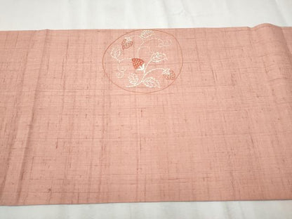 平和屋着物●中国三大刺繍刺繍　相良刺繍　九寸開き古屋帯　紬地　枝花丸文　金糸　正絹　逸品　CABD0612hy