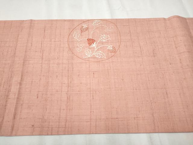 平和屋着物●中国三大刺繍刺繍　相良刺繍　九寸開き古屋帯　紬地　枝花丸文　金糸　正絹　逸品　CABD0612hy