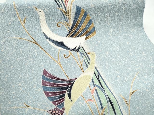 平和屋着物●九寸開き名古屋帯　孔雀枝花文　たたき染め　鬼しぼ縮緬　正絹　逸品　CABD0613hy