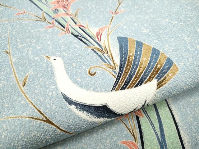 平和屋着物●九寸開き名古屋帯　孔雀枝花文　たたき染め　鬼しぼ縮緬　正絹　逸品　CABD0613hy