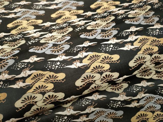 平和屋着物●全通柄　九寸名古屋帯　飛鶴松文　黒地　正絹　逸品　CABD0615hy