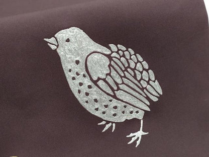 平和屋着物●塩瀬　九寸開き名古屋帯　鳥　金銀彩　正絹　逸品　CABD0617hy