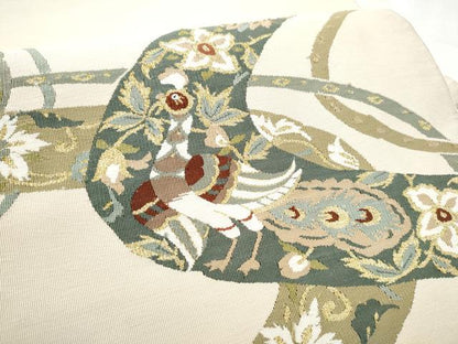 平和屋着物●爪掻き本綴れ　八寸名古屋帯　花鳥文　金糸　正絹　逸品　CABD0618hy