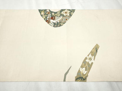 平和屋着物●爪掻き本綴れ　八寸名古屋帯　花鳥文　金糸　正絹　逸品　CABD0618hy