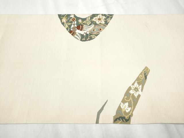 平和屋着物●爪掻き本綴れ　八寸名古屋帯　花鳥文　金糸　正絹　逸品　CABD0618hy