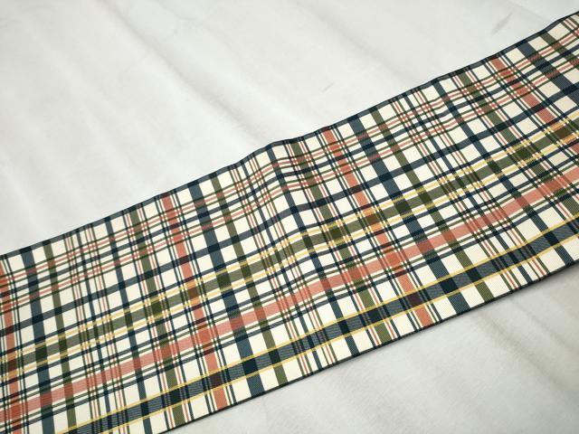平和屋着物●全通柄　九寸名古屋帯　格子柄　正絹　逸品　CABD0620hy