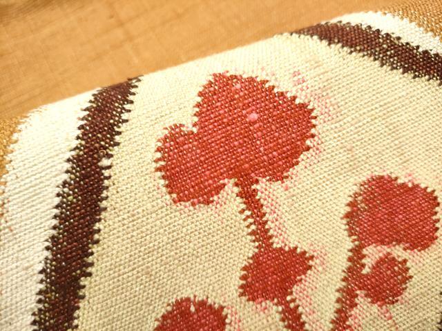 平和屋着物●八寸名古屋帯　紬地　菱枝花文　正絹　逸品　CABD0622hy