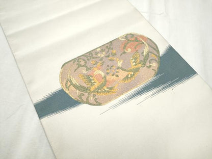 平和屋着物●爪掻き本綴れ 八寸名古屋帯 鳳凰花唐草文 金銀糸 正絹 逸品 CABD0623hy