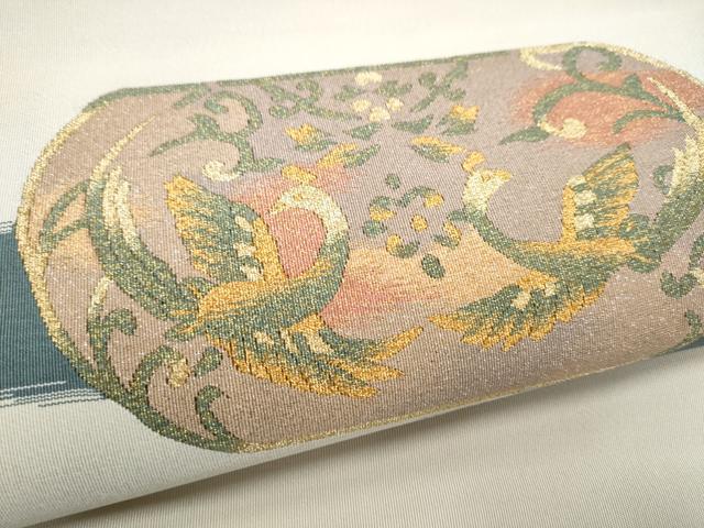 平和屋着物●爪掻き本綴れ 八寸名古屋帯 鳳凰花唐草文 金銀糸 正絹 逸品 CABD0623hy
