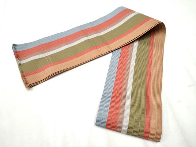 平和屋着物●本場筑前博多織　半幅帯　間道　正絹　逸品　CABD0624hy