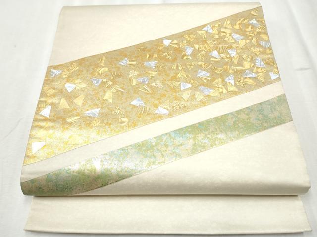 平和屋着物●太鼓柄袋帯　箔散らし　金銀彩　正絹　逸品　CABD0642hy
