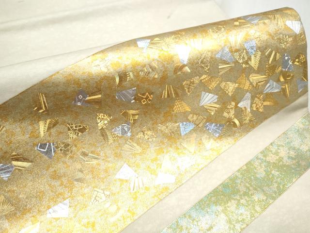 平和屋着物●太鼓柄袋帯　箔散らし　金銀彩　正絹　逸品　CABD0642hy