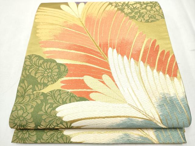 平和屋着物●六通柄袋帯 唐織 松葉文 金糸 正絹 逸品 CABD0643hy