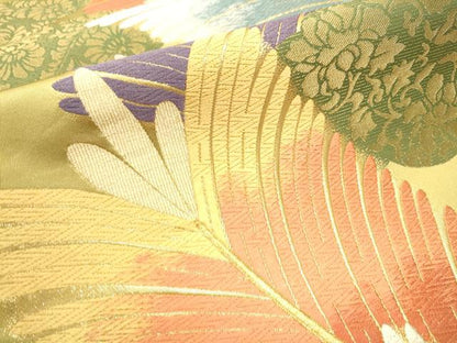平和屋着物●六通柄袋帯 唐織 松葉文 金糸 正絹 逸品 CABD0643hy