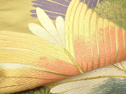 平和屋着物●六通柄袋帯 唐織 松葉文 金糸 正絹 逸品 CABD0643hy