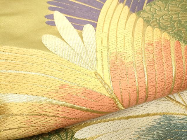 平和屋着物●六通柄袋帯 唐織 松葉文 金糸 正絹 逸品 CABD0643hy