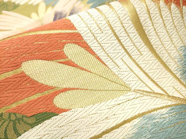 平和屋着物●六通柄袋帯 唐織 松葉文 金糸 正絹 逸品 CABD0643hy