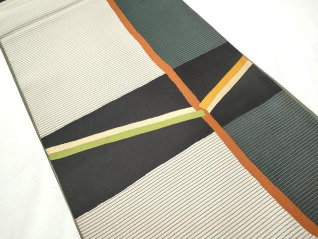 平和屋着物●両面　全通柄袋帯　紹巴全通織　幾何学文様　正絹　逸品　CABD0645hy