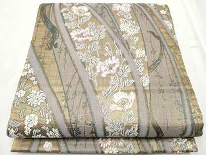 平和屋着物●六通柄袋帯　唐織　枝花文　金糸　正絹　逸品　CABD0649hy