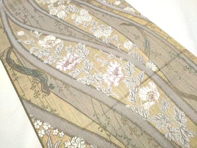 平和屋着物●六通柄袋帯　唐織　枝花文　金糸　正絹　逸品　CABD0649hy